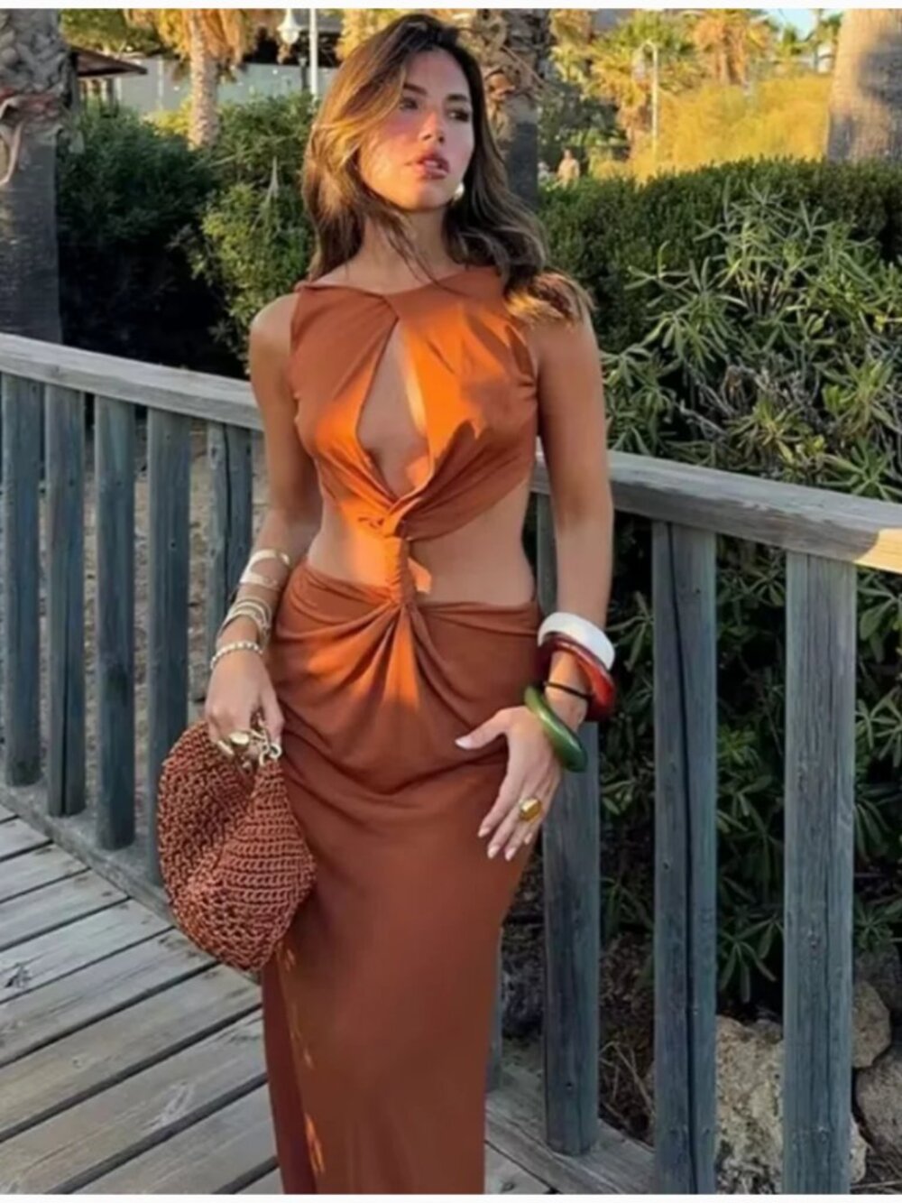 Zara Cut Out Maxi Dress Brown - Picture 6 of 13